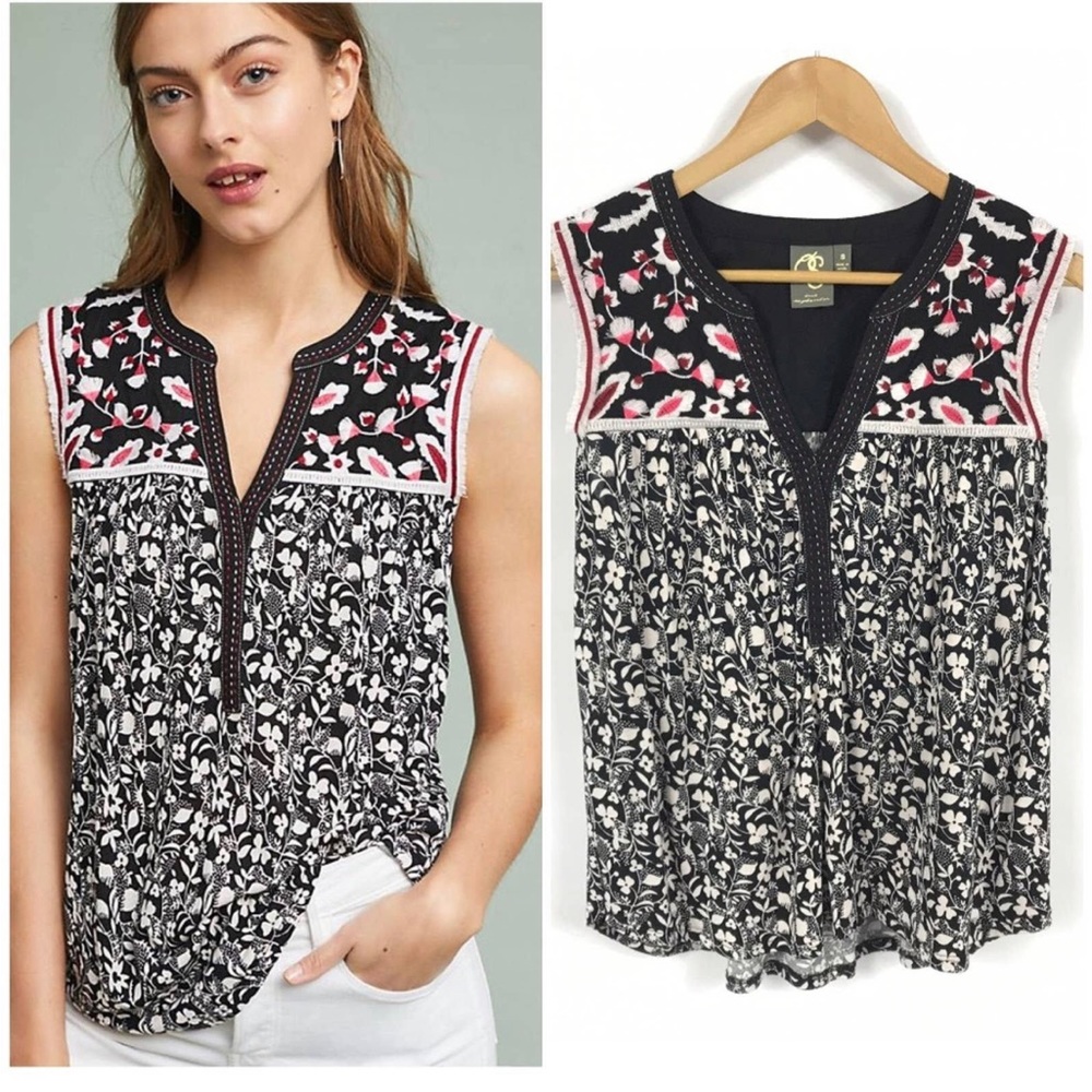 Floral Sleeveless Top - Black and Pink